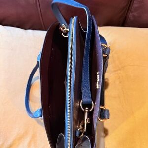 Coach Blue/Gray Women’s Leather Tote Bag with Gold Hardware